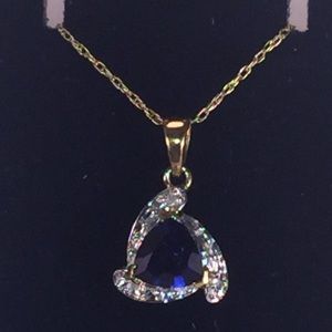 Solid 10K Trillion-Cut Sapphire Diamond Pendant